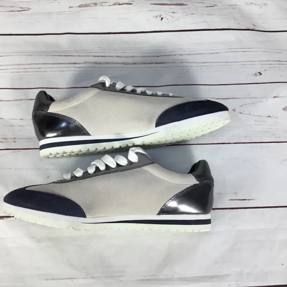 New Coach Ian Mirror Suede Metallic/Navy Low Top Shoe Size 7.5B Preppy Quiet Lux